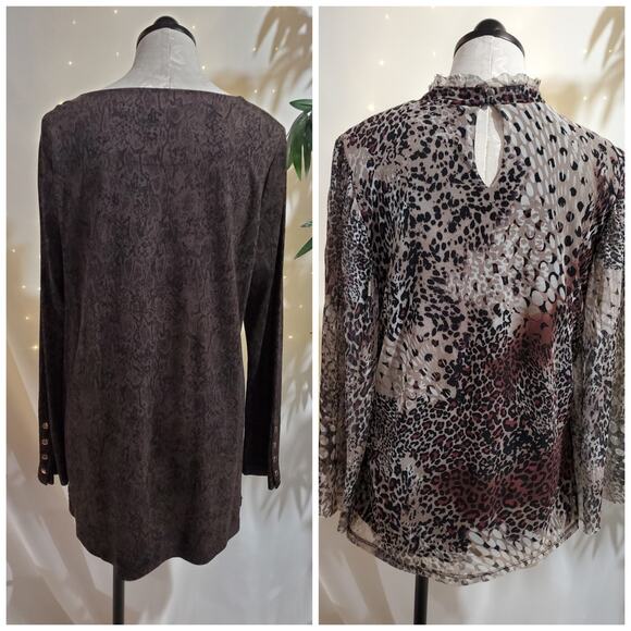 Chicos Womens Lot of 2 Animal Print Tops Size 2 L Career Office Work Shirt Set - Picture 3 of 9